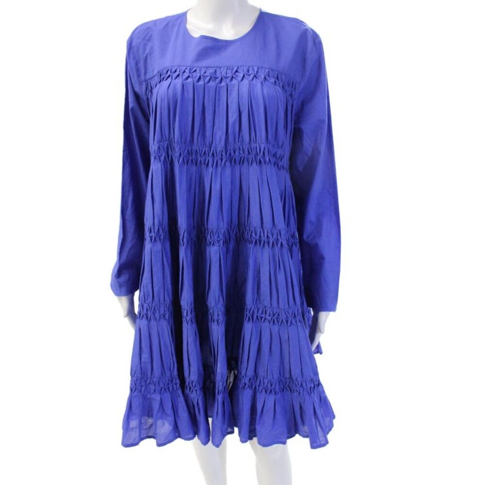 Merlette Women Trapeze Dress Blue Pima Cotton Long Sleeve Knee Length Size M
